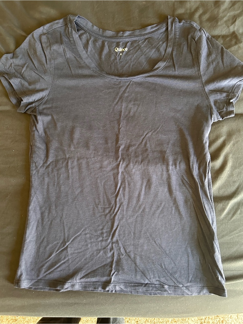Quince Dark Blue Scoop Neck Cotton Modal Blend Short Sleeve Tee Women’s Small - Picture 2 of 5